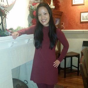 Reformation burgundy mock neck shift dress